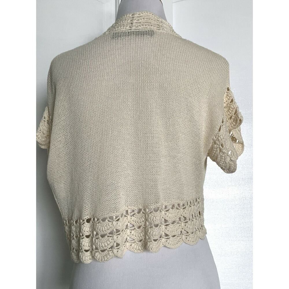 Trina Turk Los Angeles Ivory Knit Blouse Cardigan Sweater Open Front Crochet M - Picture 3 of 7